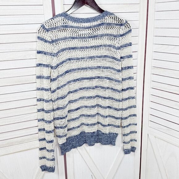 Xhilaration Striped Open Weave Mesh Sweater Blue Cream Medium - Picture 8 of 12
